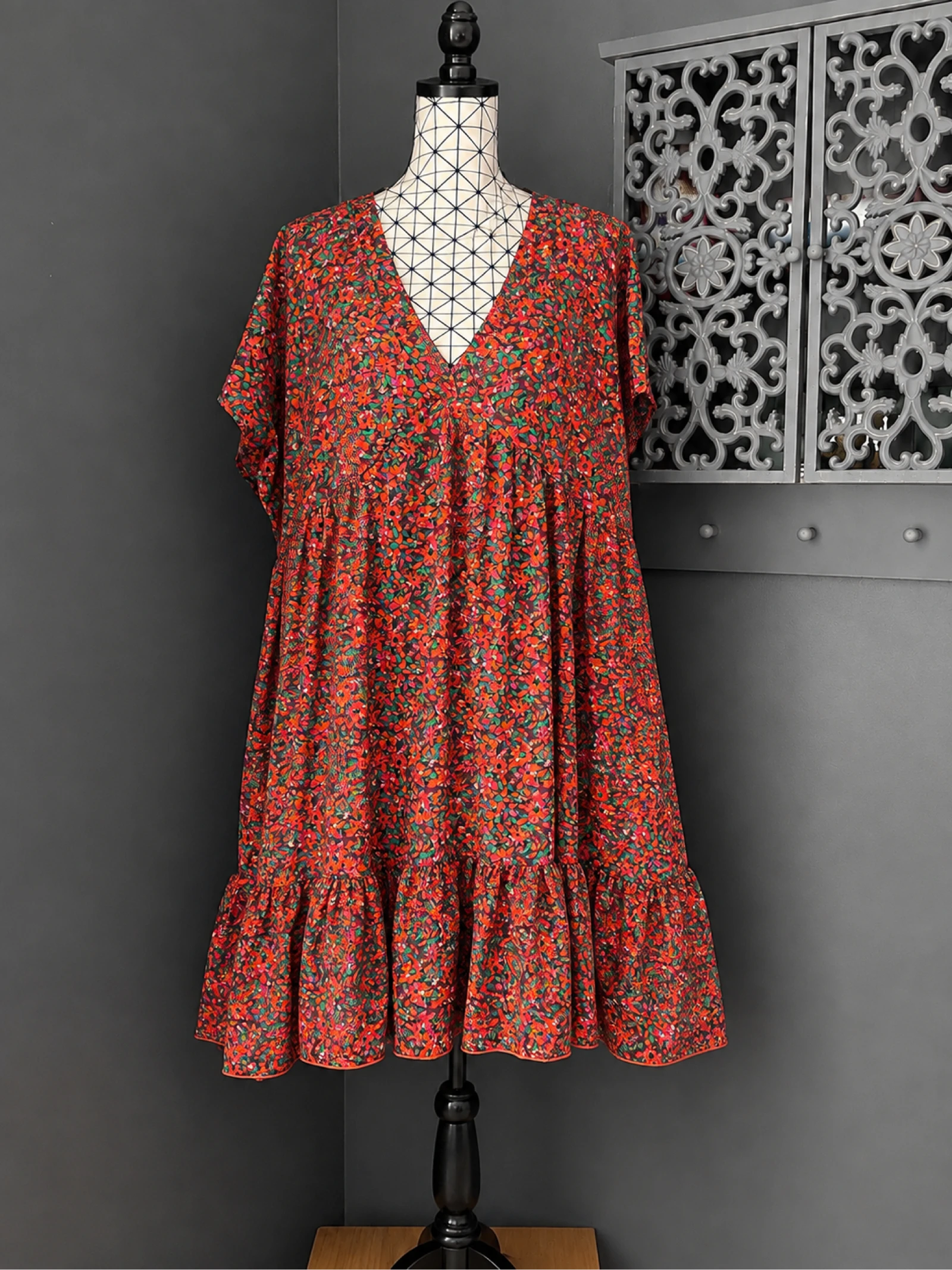 💖 robe fleurie multicolore grande taille 58 fluide bohème chic col cache-cœur 💖